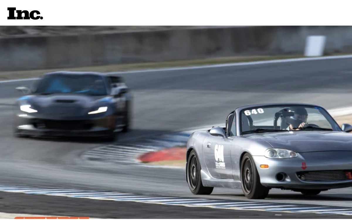 Inc. coverage of Coastline Academy, showing a car on a racetrack